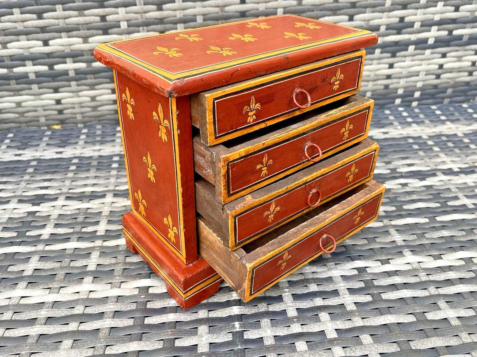 Vintage Miniature Wooden Chest Of Drawers Apprentice Piece French Toleware Style photo furniture