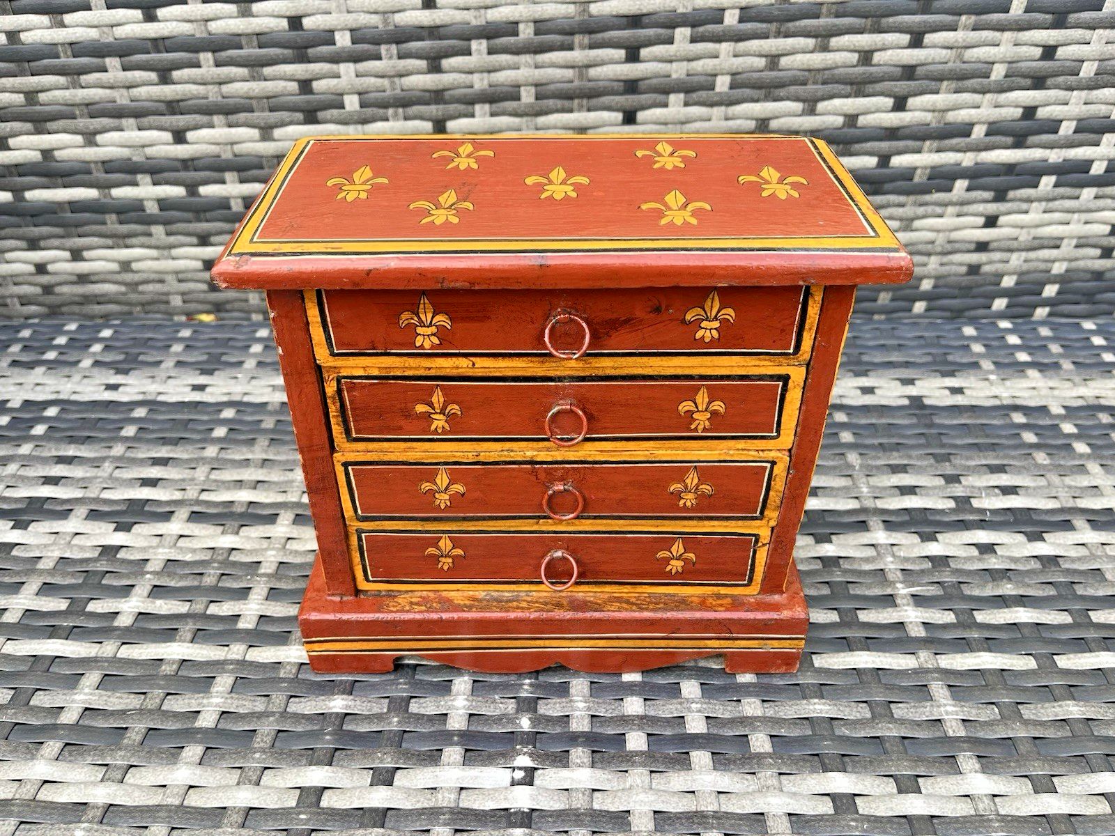 Vintage Miniature Wooden Chest Of Drawers Apprentice Piece French Toleware Style photo for sale