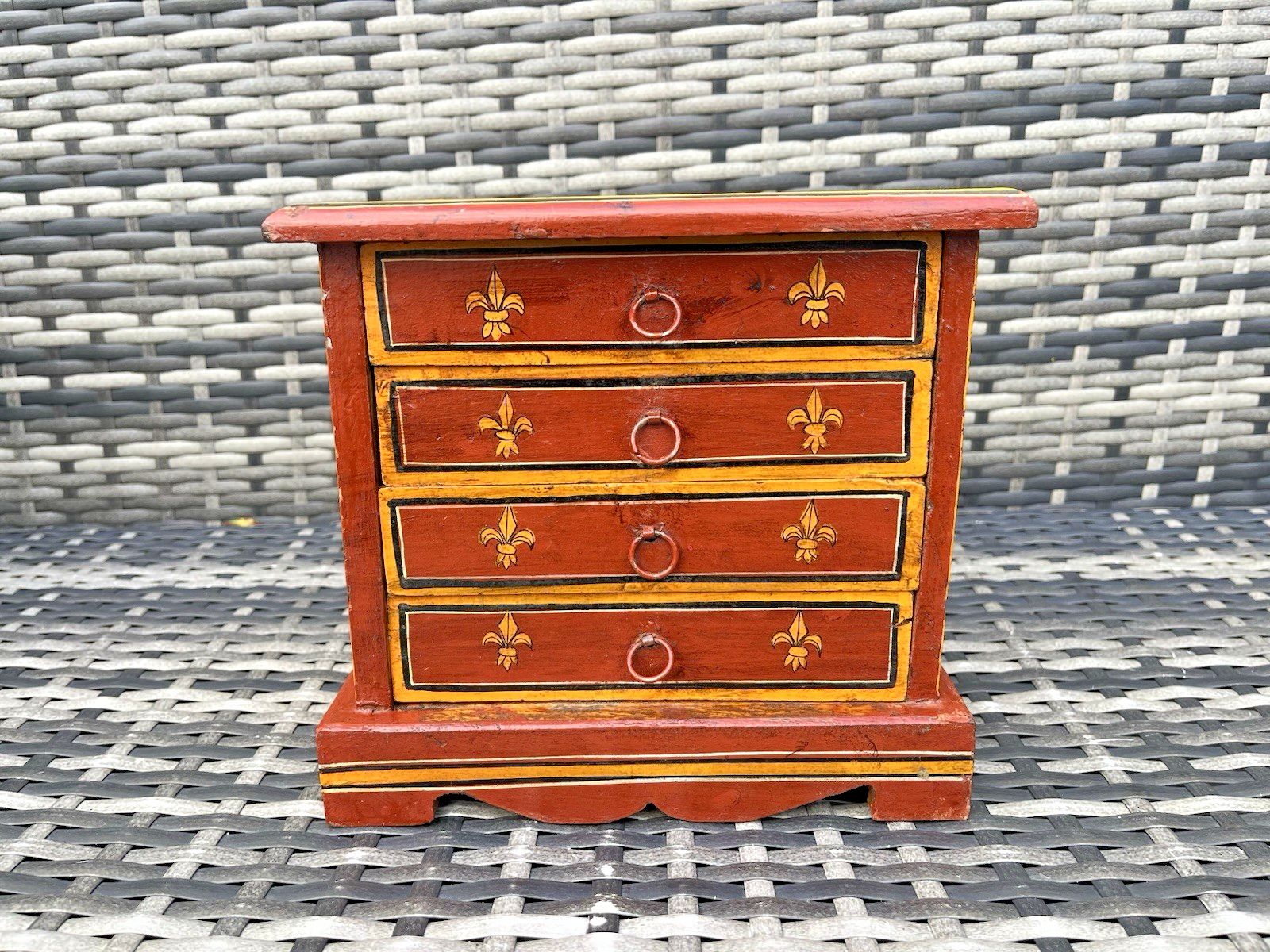 Vintage Miniature Wooden Chest Of Drawers Apprentice Piece French Toleware Style photo Furniture