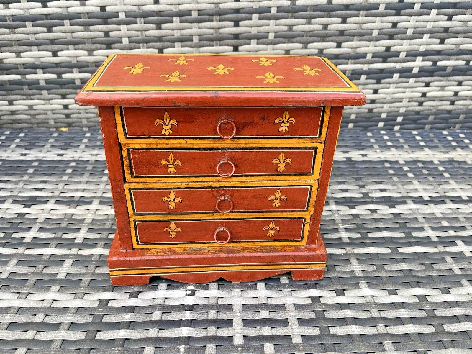 Vintage Miniature Wooden Chest Of Drawers Apprentice Piece French Toleware Style photo vintage