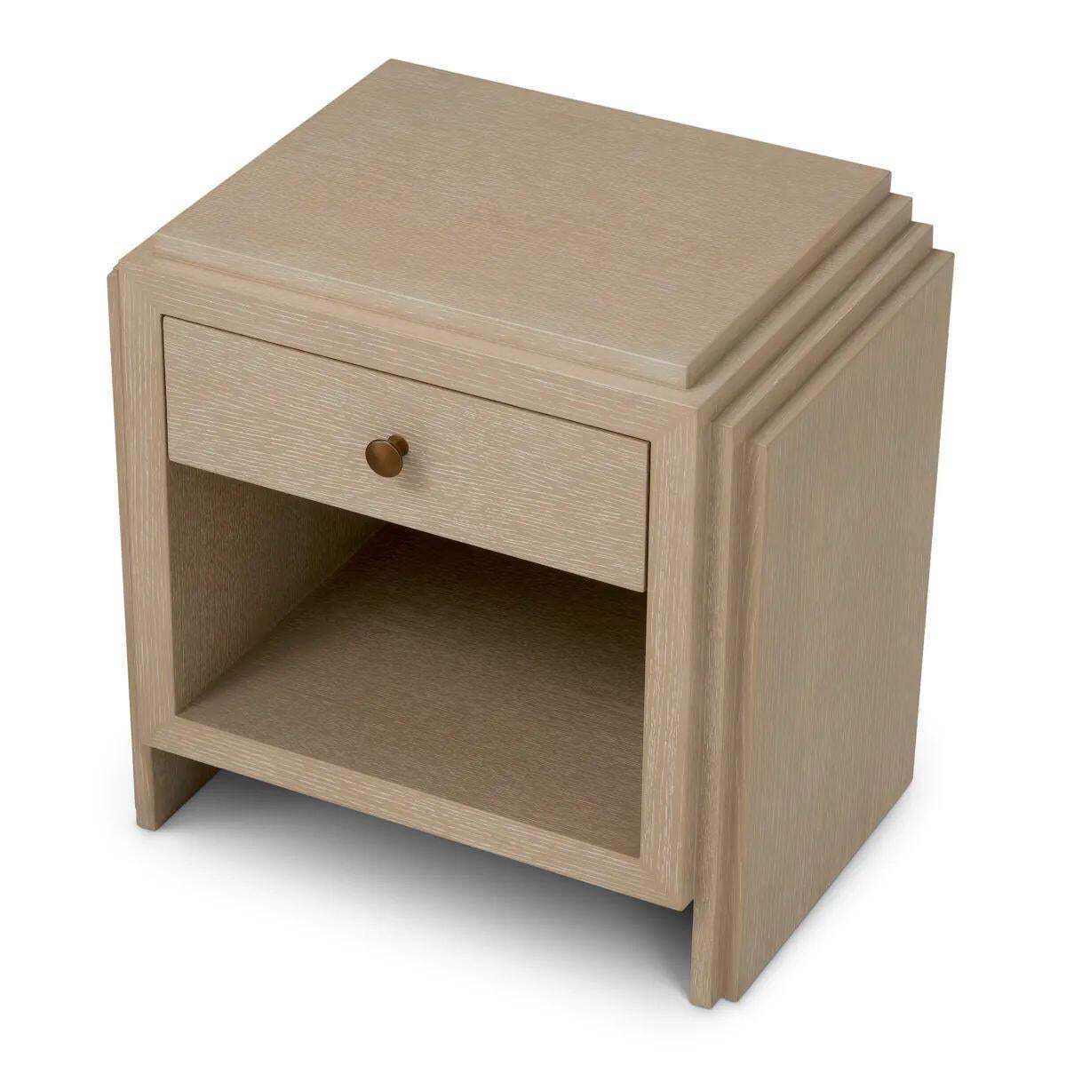 Set Of Two Art Deco Bedside Tables   Washed Oak Veneer, Bronze Finish photo 2226.86