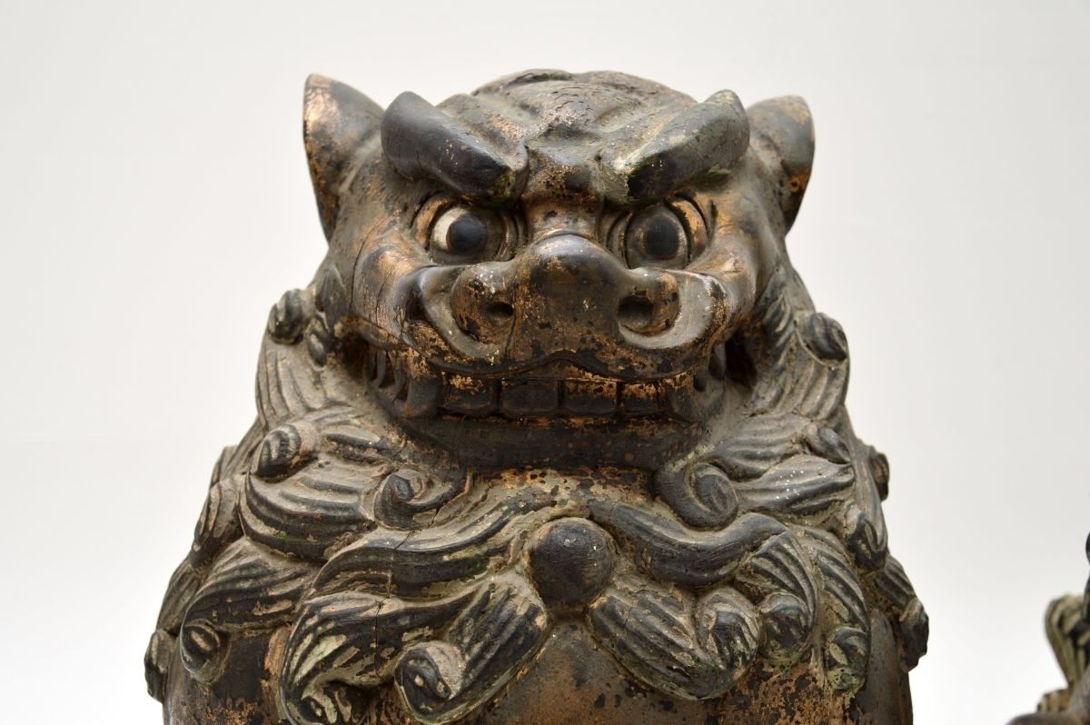 Pair Of Antique Chinese Carved Wood Foo Dog Statues photo 3125.0