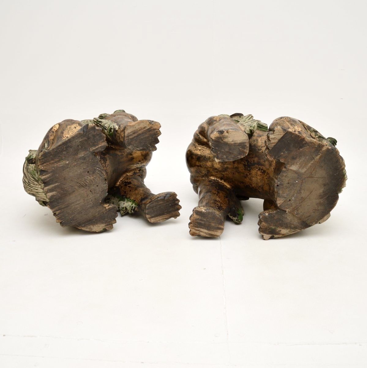 photo for sale Pair Of Antique Chinese Carved Wood Foo Dog Statues