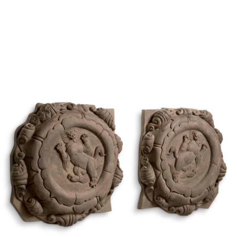 Beige Wall Medallions With Liao Dynasty Motifs, Set Of Two photo for sale