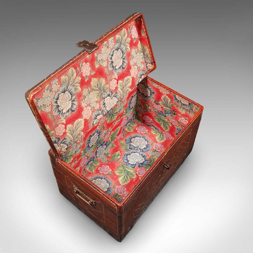 photo furniture Antique Casablanca Travel Trunk, African, Leather, Portmanteau Case, Edwardian