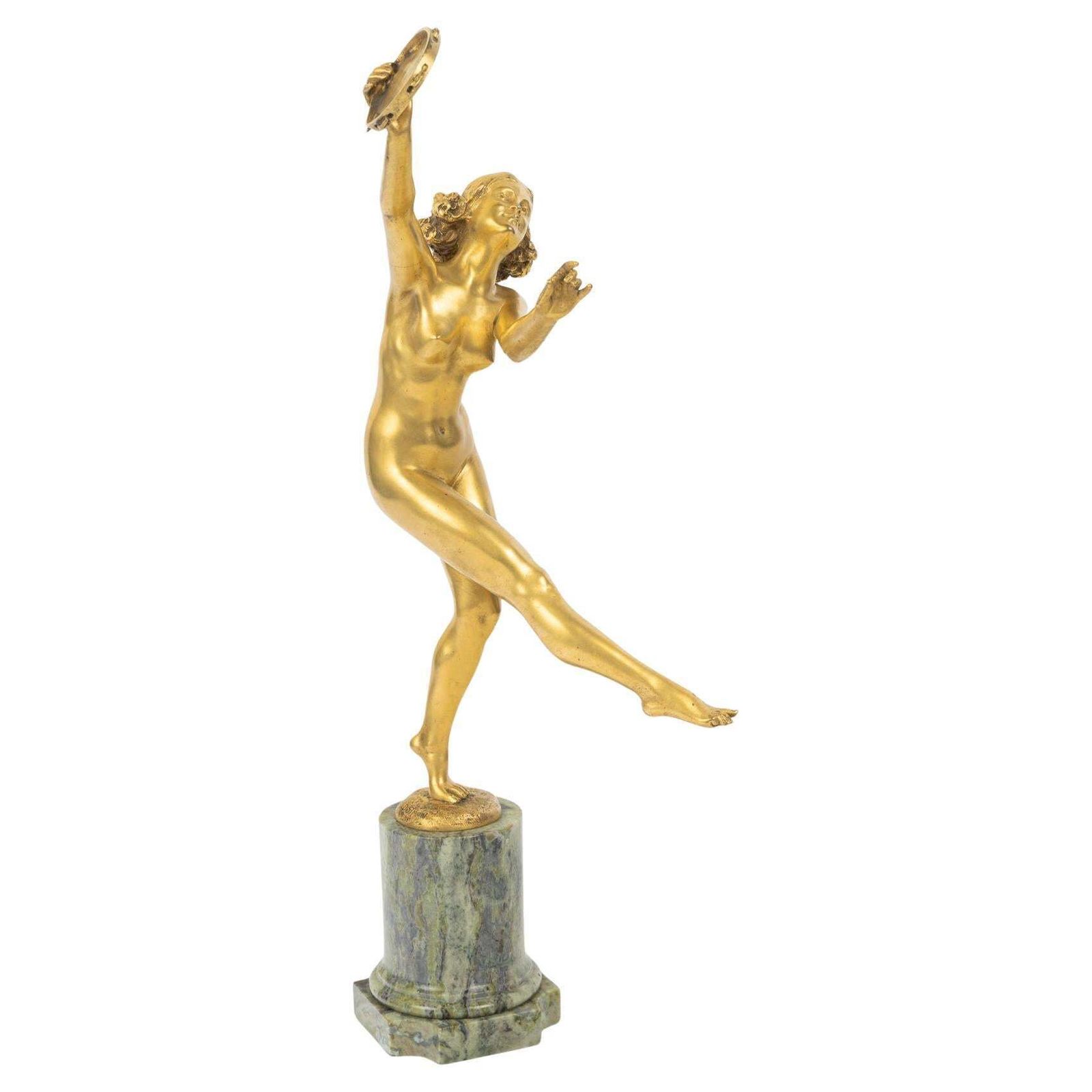 Dancer With A Tambourine, Gilt Bronze Sculpture, Art Deco Period, Circa 1930.