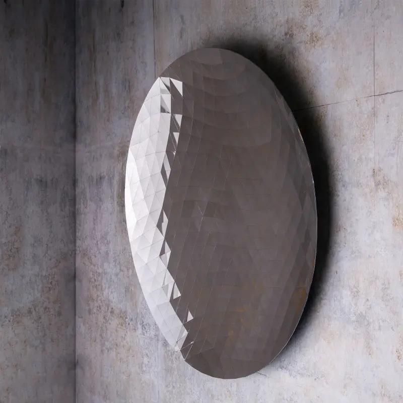 Contemporary Wall Mirror In Faceted Silver Glass, Geometric Design From The 2020s. photo Home Decor