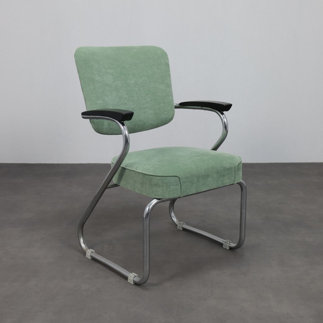 Pair Of Tubular Steel Armchairs By Paul Schuitema For Fana Metaal Netherlands 1950s photo for sale