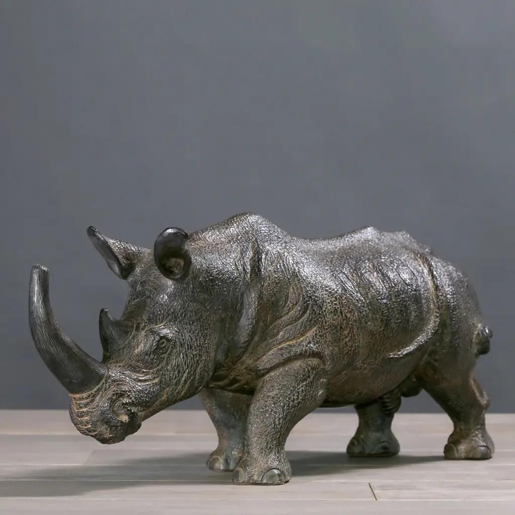 Naturalistic Sculpture Of A Rhinoceros In Dark Brown Terracotta   Size S photo Art