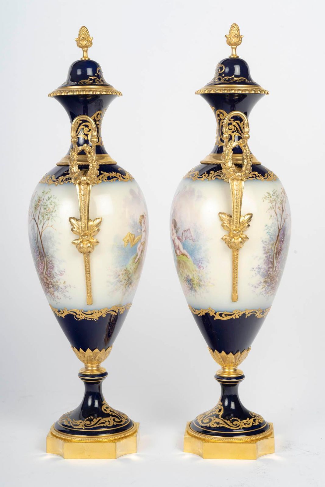 Pair Of Covered Sèvres Porcelain Vases, Napoleon III Period, 19th Century. photo buy