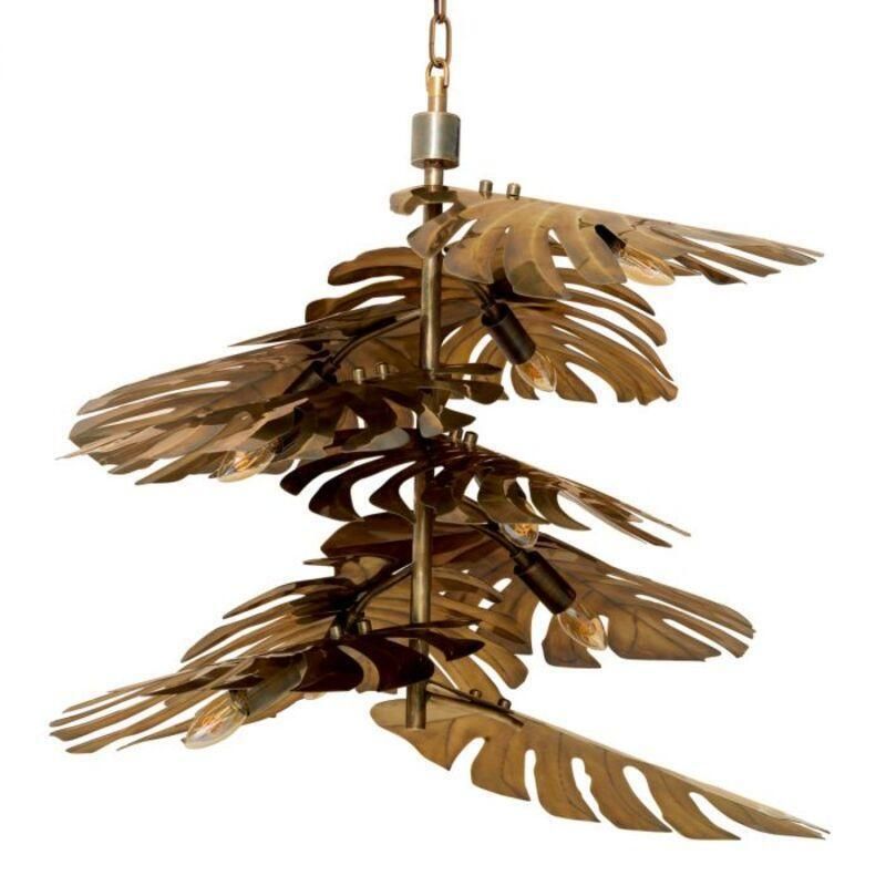 Vintage Brass Tropical Style Chandelier With A Sculptural Leaf Design  1 photo Lighting