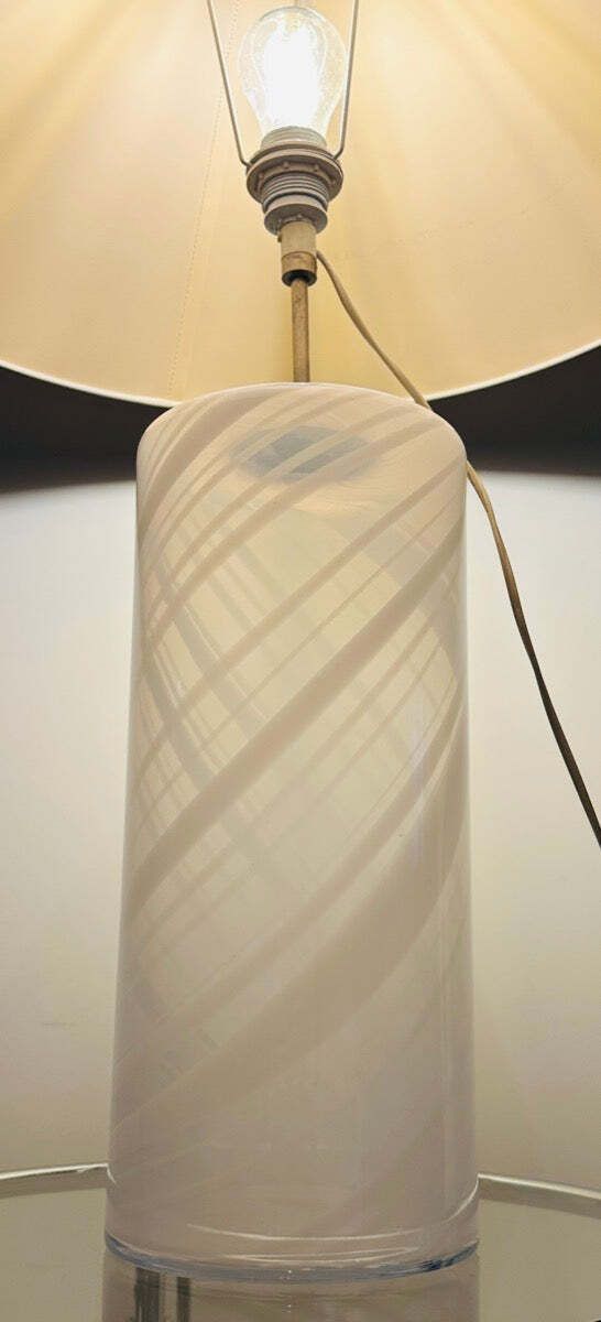 Lighting 1980s ‘Misty’ Torben Jorgensen For Holmegaard Cylindrical Opaque Swirled Glass Table Lamp Inc Shade photo
