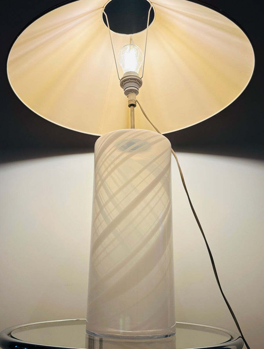 675.0 1980s ‘Misty’ Torben Jorgensen For Holmegaard Cylindrical Opaque Swirled Glass Table Lamp Inc Shade photo