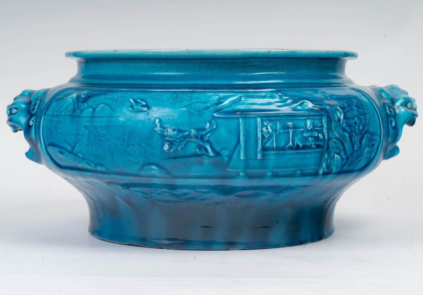 Blue Ceramic Planter, Am Designs/One, Longwy, Napoleon III Period. photo for sale