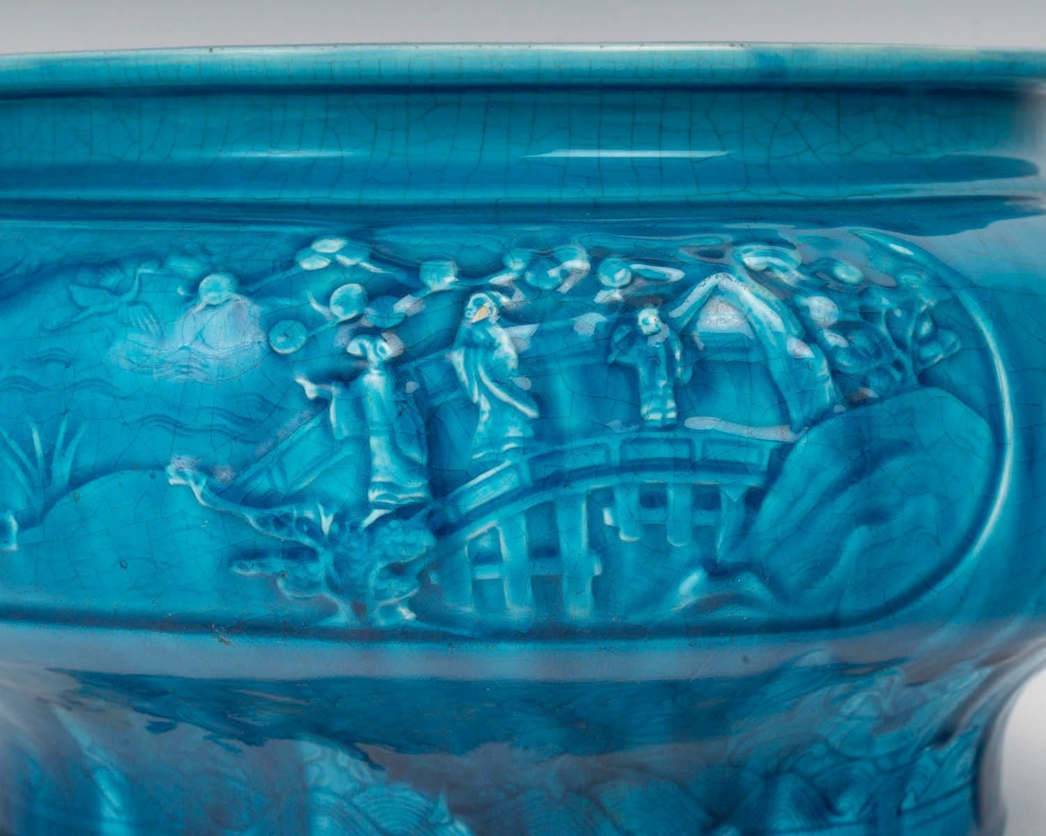 Blue Ceramic Planter, Am Designs/One, Longwy, Napoleon III Period. photo vintage