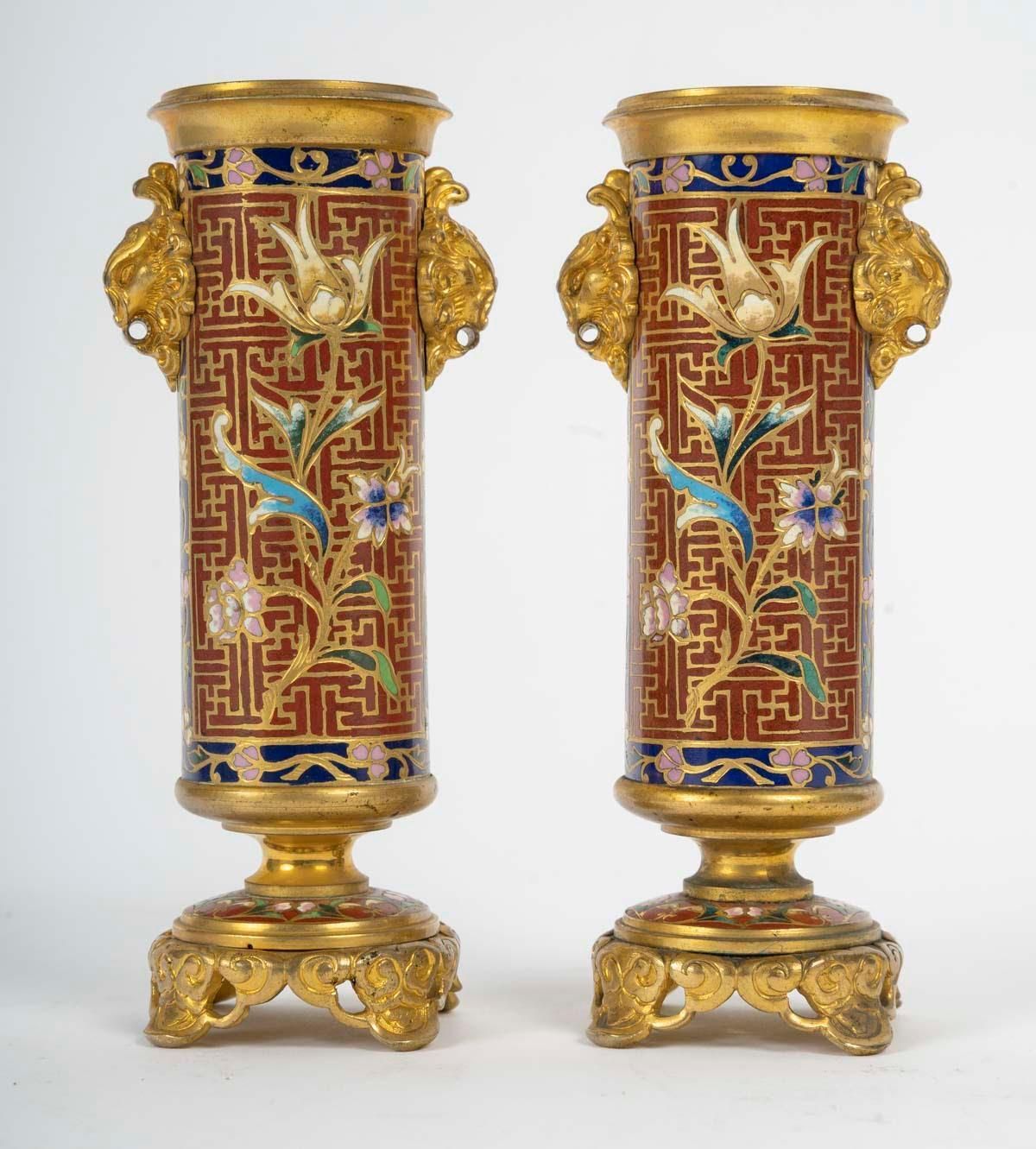 Pair Of Gilt Bronze And Cloisonné Enamel Candlesticks, Napoleon III Period. photo Home Decor