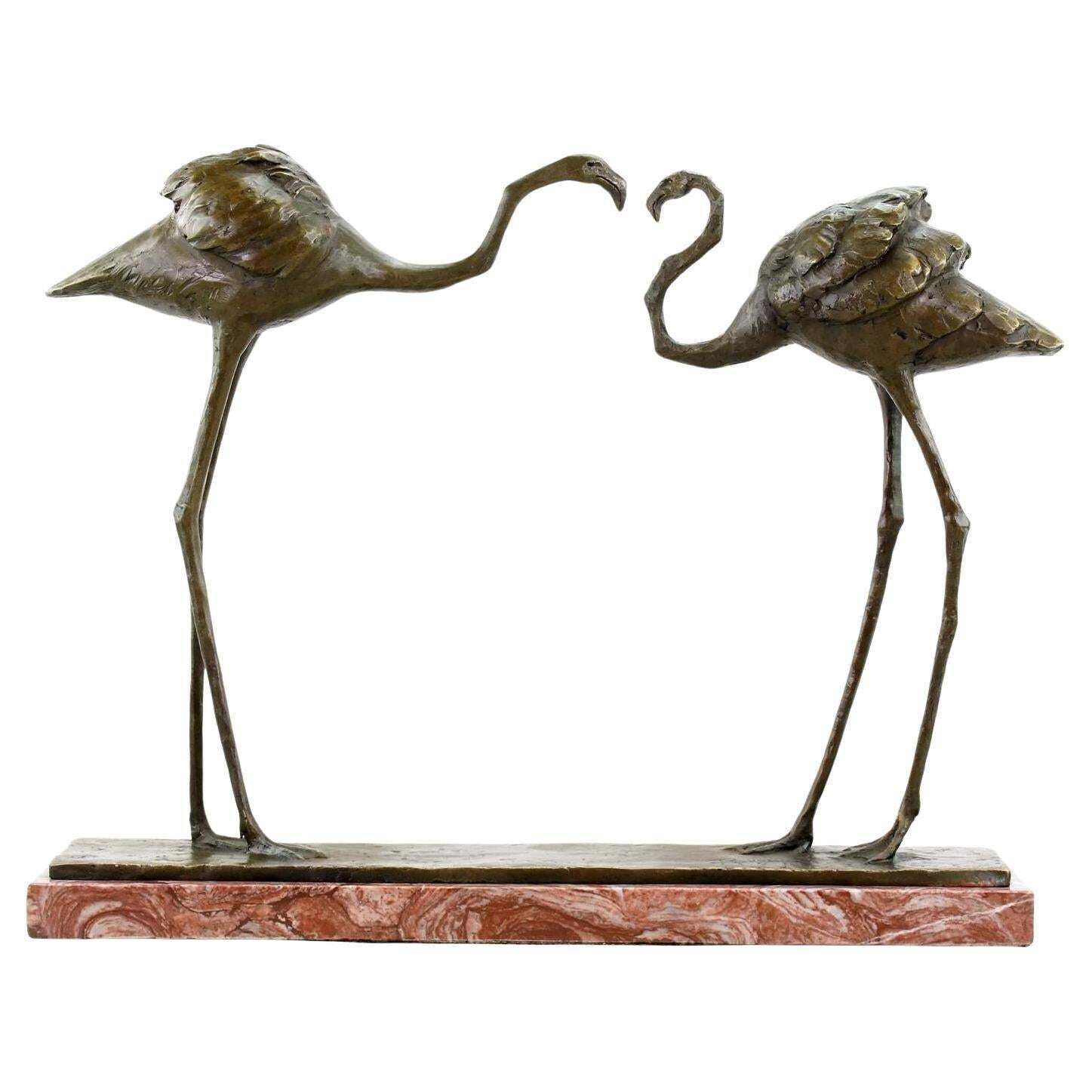 Bronze Statue Of Two Pink Flamingos In The Style Of Rembrandt Bugatti