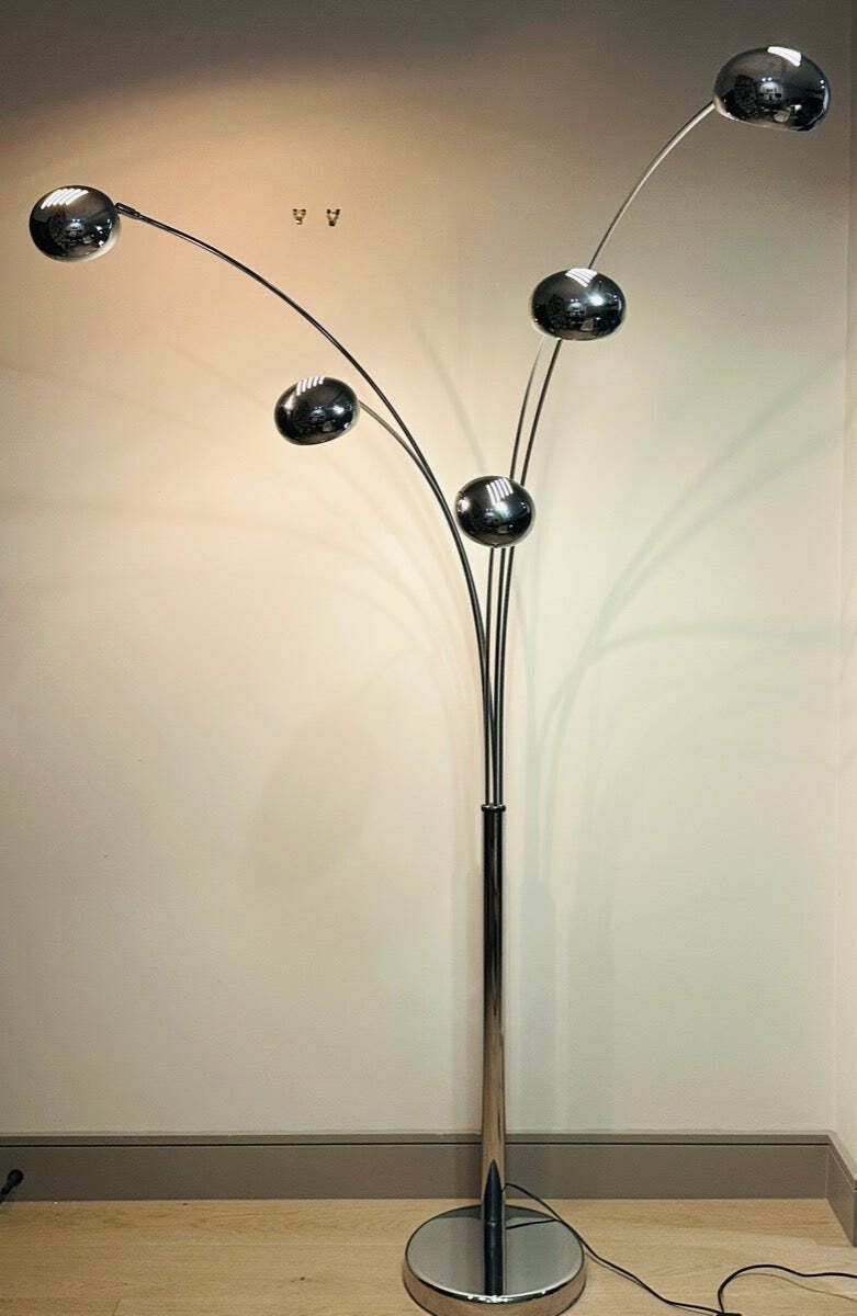 1980s German Modernist Christian Koban For Dom Polished 5 Arm Arc Floor Lamp photo for sale