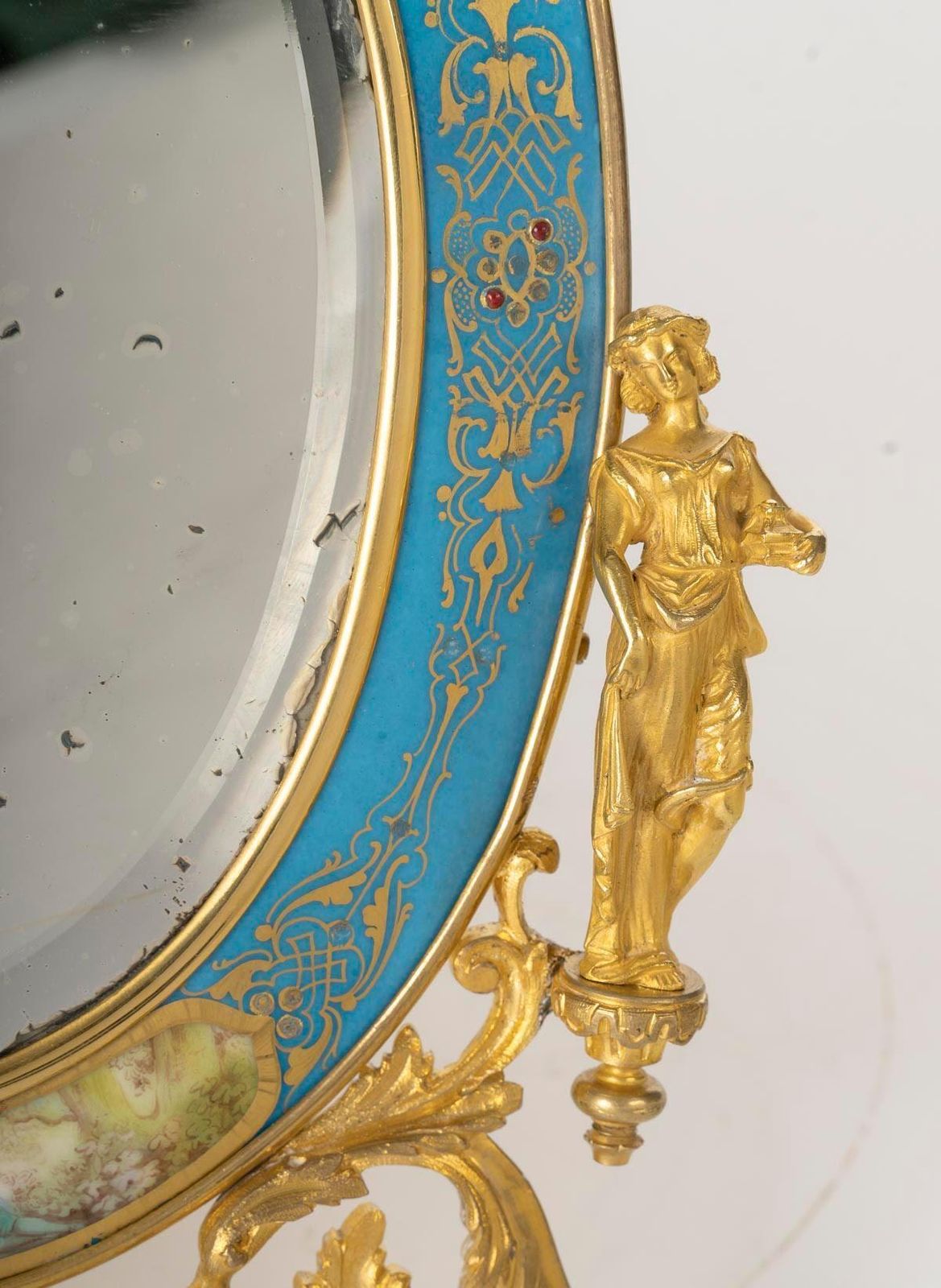 Napoleon III Period Table Mirror In Gilt Bronze And Sèvres Enameled Porcelain photo Home Decor