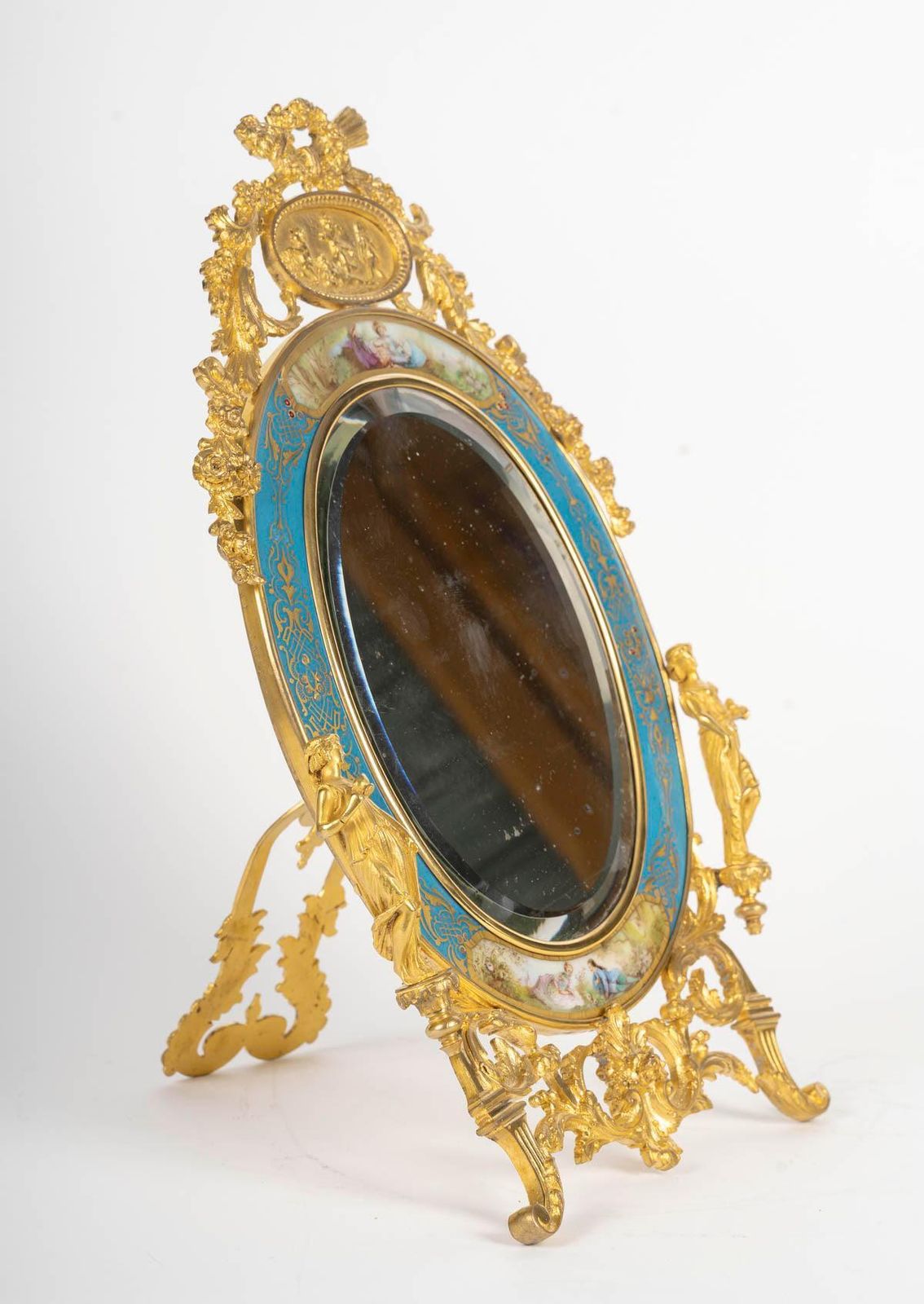 Napoleon III Period Table Mirror In Gilt Bronze And Sèvres Enameled Porcelain photo vinterior