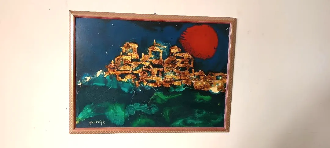Abstract Painting Gold Leaf And Enamel Enzo Kocevar 70s