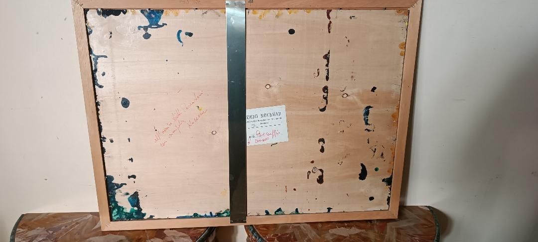 Abstract Painting Gold Leaf And Enamel Enzo Kocevar 70s photo vintage