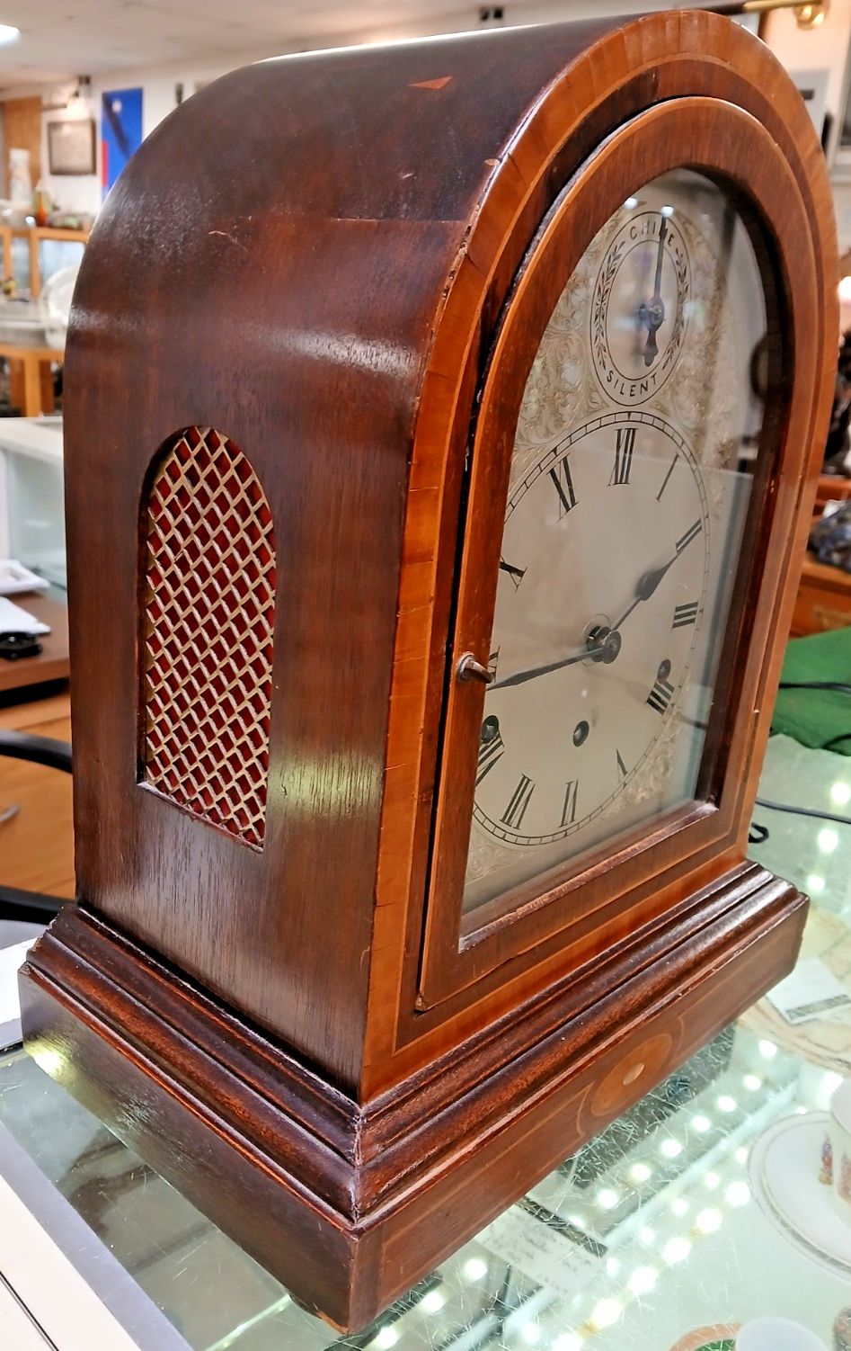photo for sale Antique German Kienzle Mantle Clock With 5 Bars Westminster Chime Mahogany Case