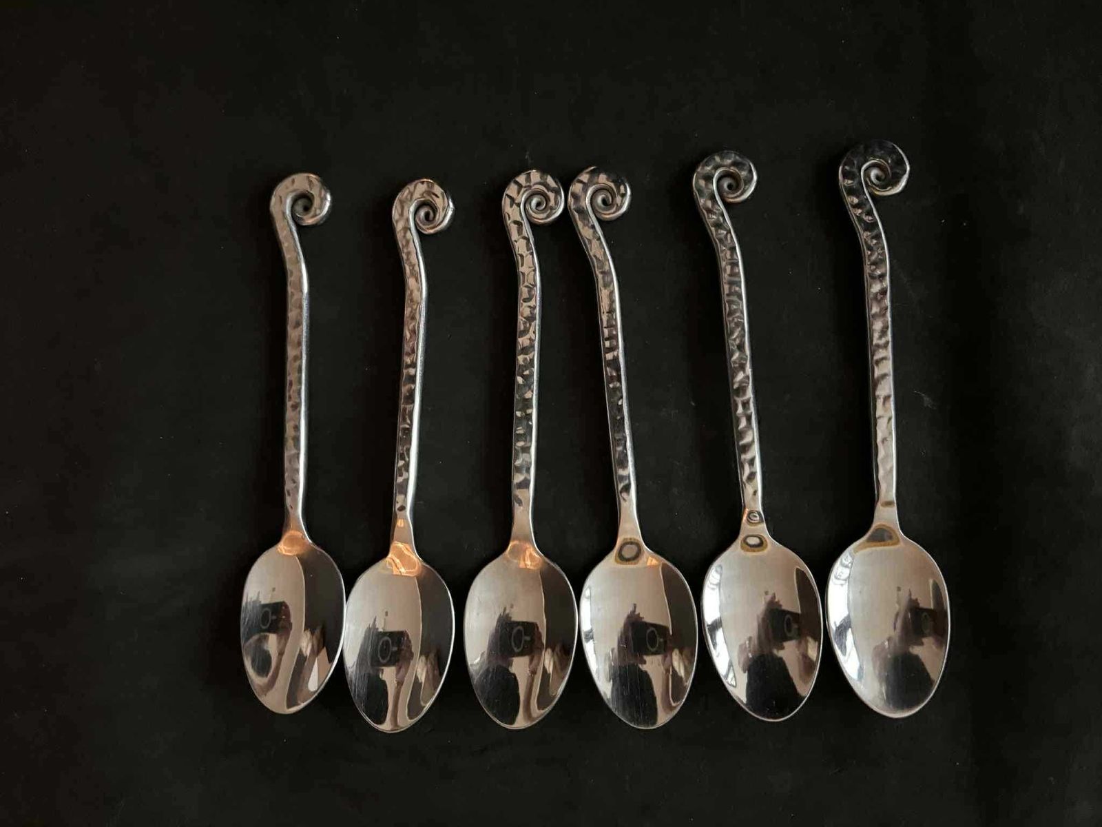 Vintage French Swirl Twist Flatware Set   24 Piece Hammered Medieval Style Stainless Steel photo 413.0