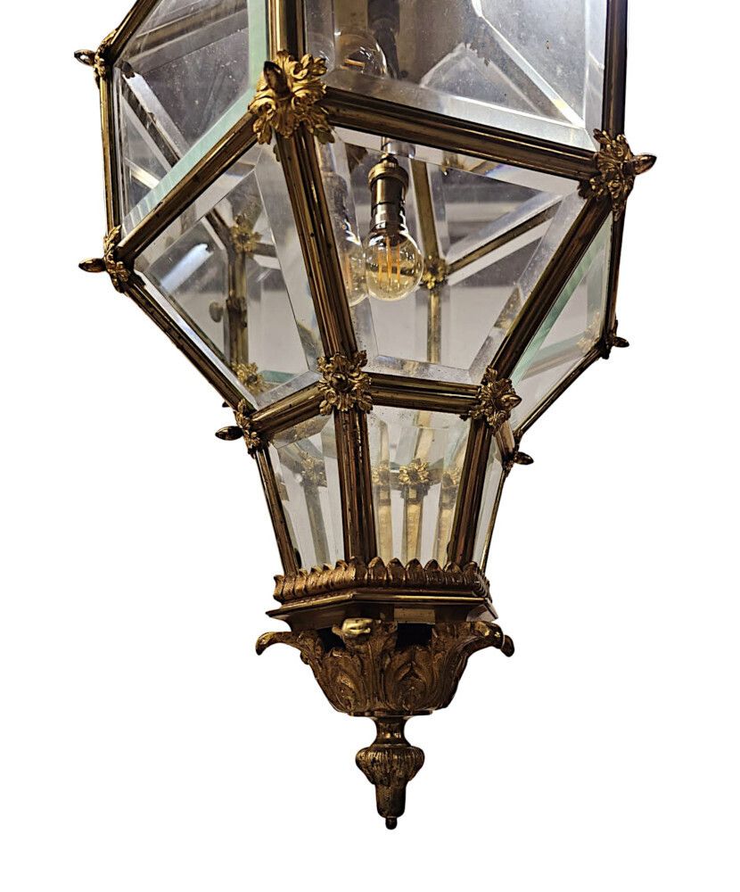 A Very Rare Early 20th Century Gilded Bronze Hall Lantern With Bevelled Glass photo vinterior
