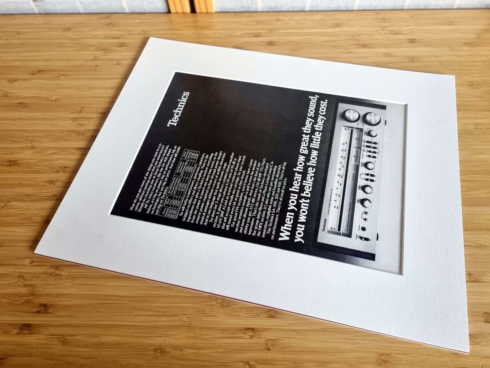 Vintage Hi Fi Advert Print, Technics Stereo Receiver Advertisement, 1970s Audio Equipment Print, Classic Hi Fi Wall Art, Mounted Display photo furniture