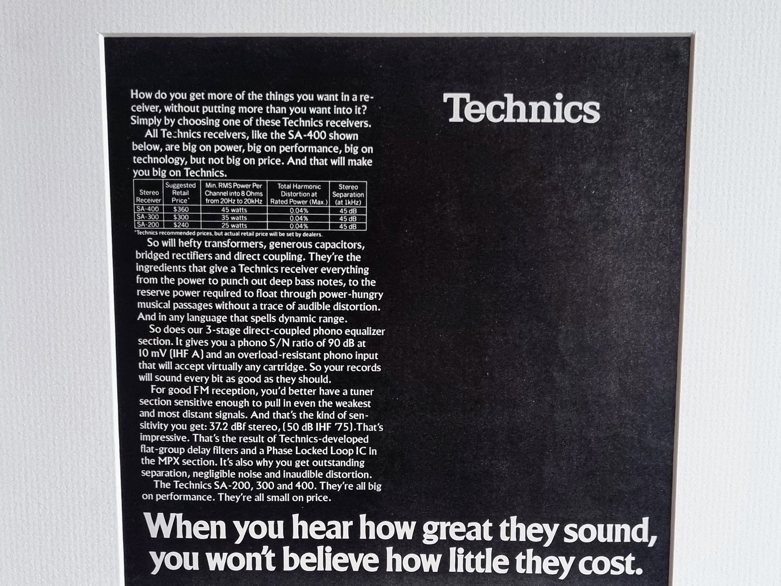 Vintage Hi Fi Advert Print, Technics Stereo Receiver Advertisement, 1970s Audio Equipment Print, Classic Hi Fi Wall Art, Mounted Display photo 55.0