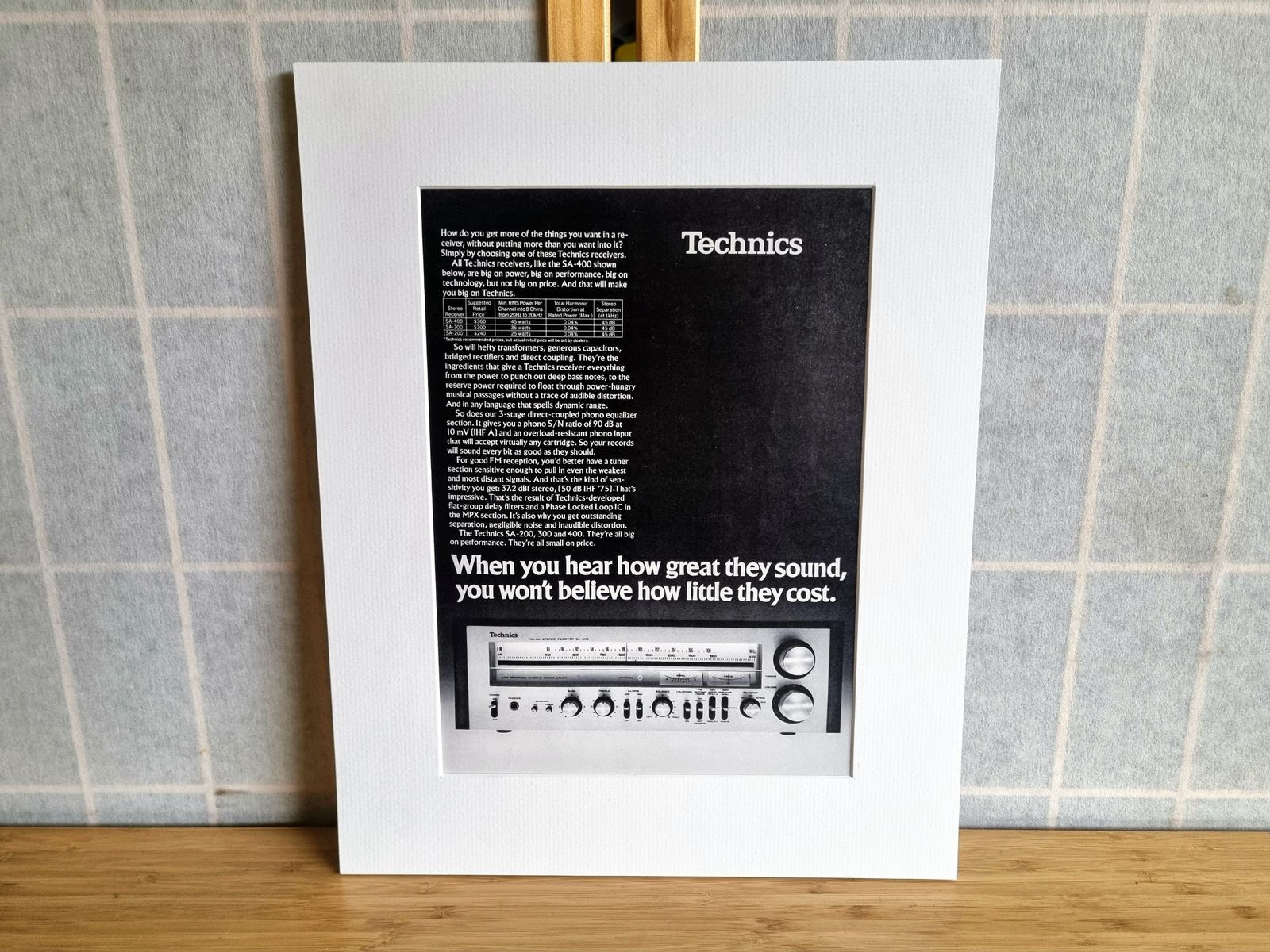 Vintage Hi Fi Advert Print, Technics Stereo Receiver Advertisement, 1970s Audio Equipment Print, Classic Hi Fi Wall Art, Mounted Display photo vinterior