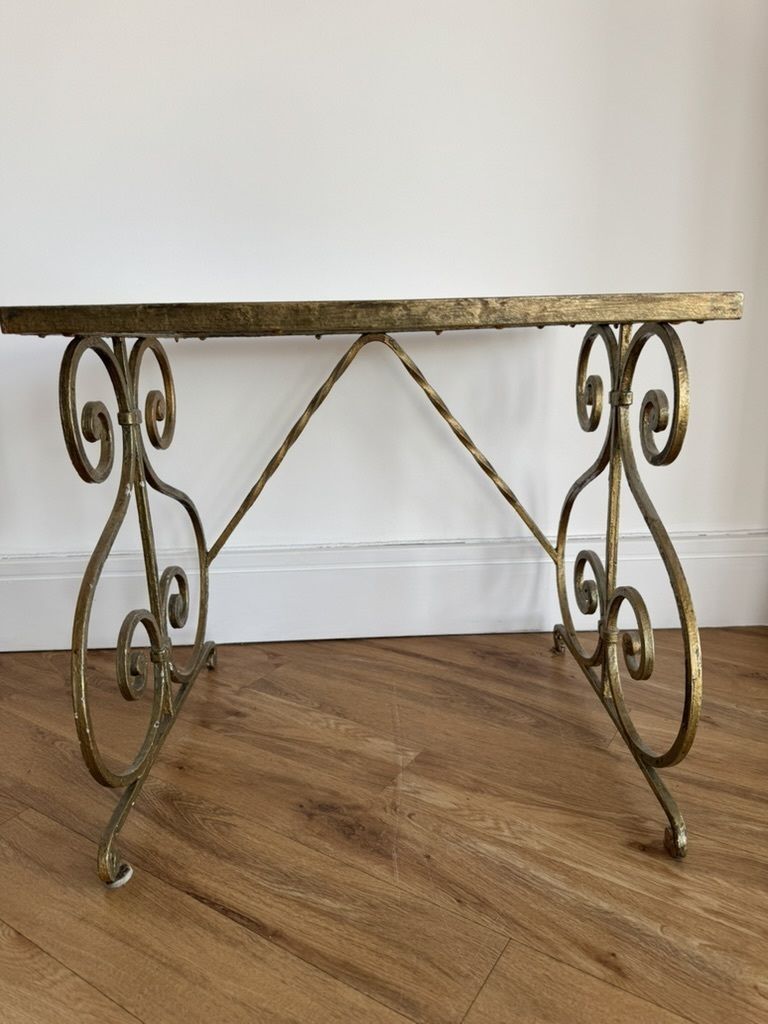 A Pair Of Gilt, Wrought Iron, Glass Top Side Tables photo vintage
