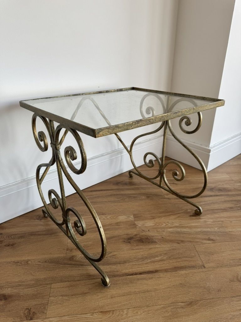 Furniture A Pair Of Gilt, Wrought Iron, Glass Top Side Tables photo
