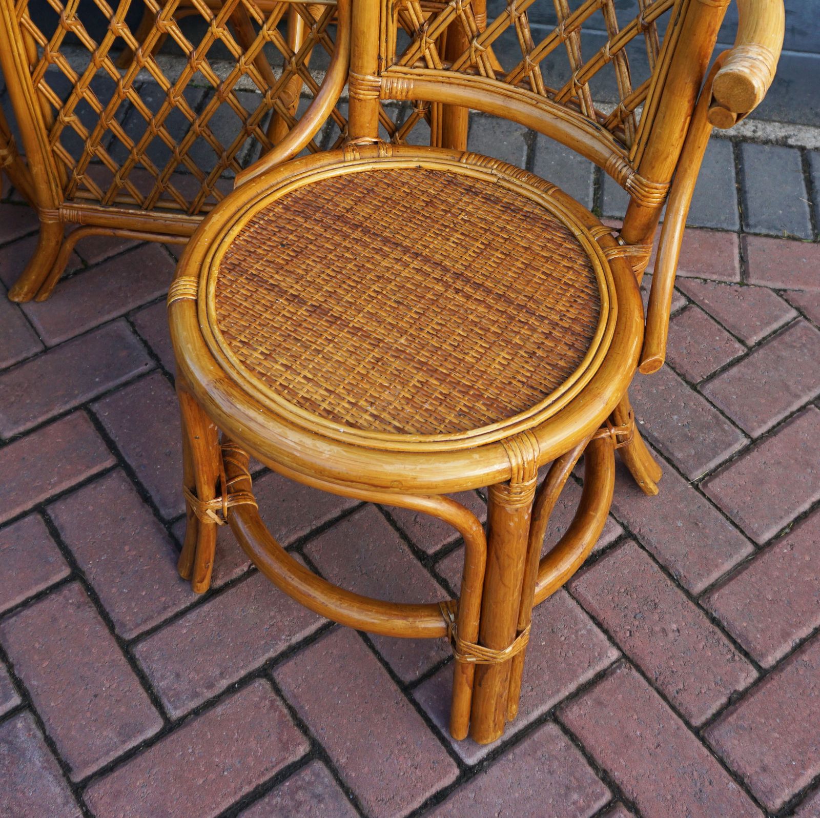 Mid Century Wicker & Cane Bamboo Compact Table & 2 Chair Bistro Set photo 215.0
