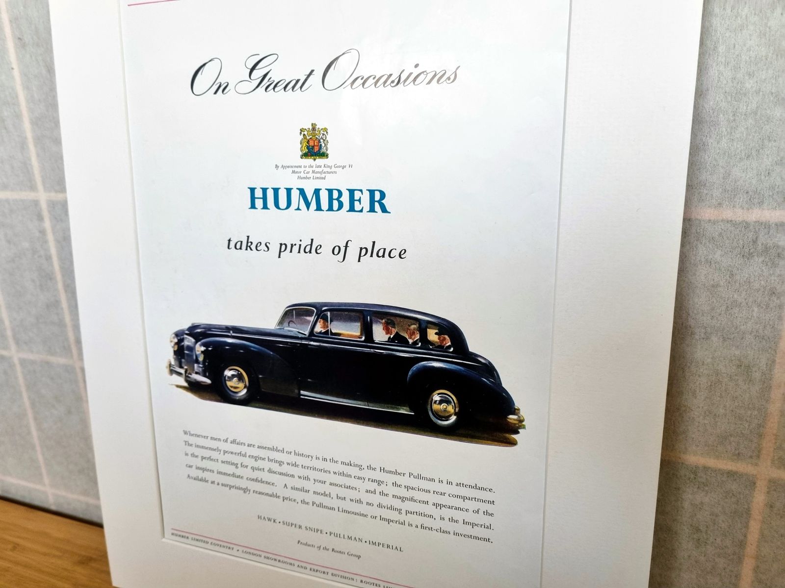 Vintage Car Advertisement, Humber Pullman 1950s Page, Luxury Motor Print, 14.5x10 Inch British Ephemera photo Art