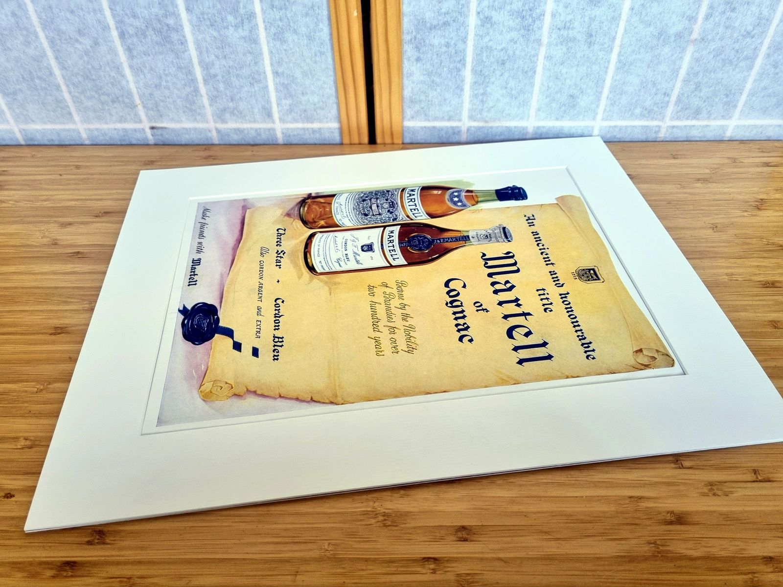 French Cognac Advertisement Print, Martell Cognac Scroll Design, 1950s Magazine Page Mounted, Classic Spirits Ephemera photo vinterior