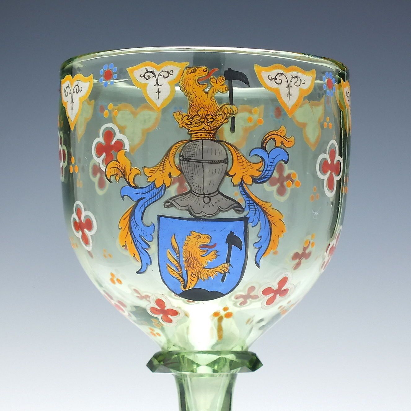 19th Century Lobmeyer Enamelled Armorial Green Wine Glass Goblet C1890 photo for sale