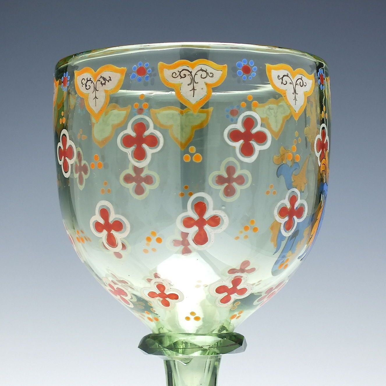 19th Century Lobmeyer Enamelled Armorial Green Wine Glass Goblet C1890 photo Home Decor