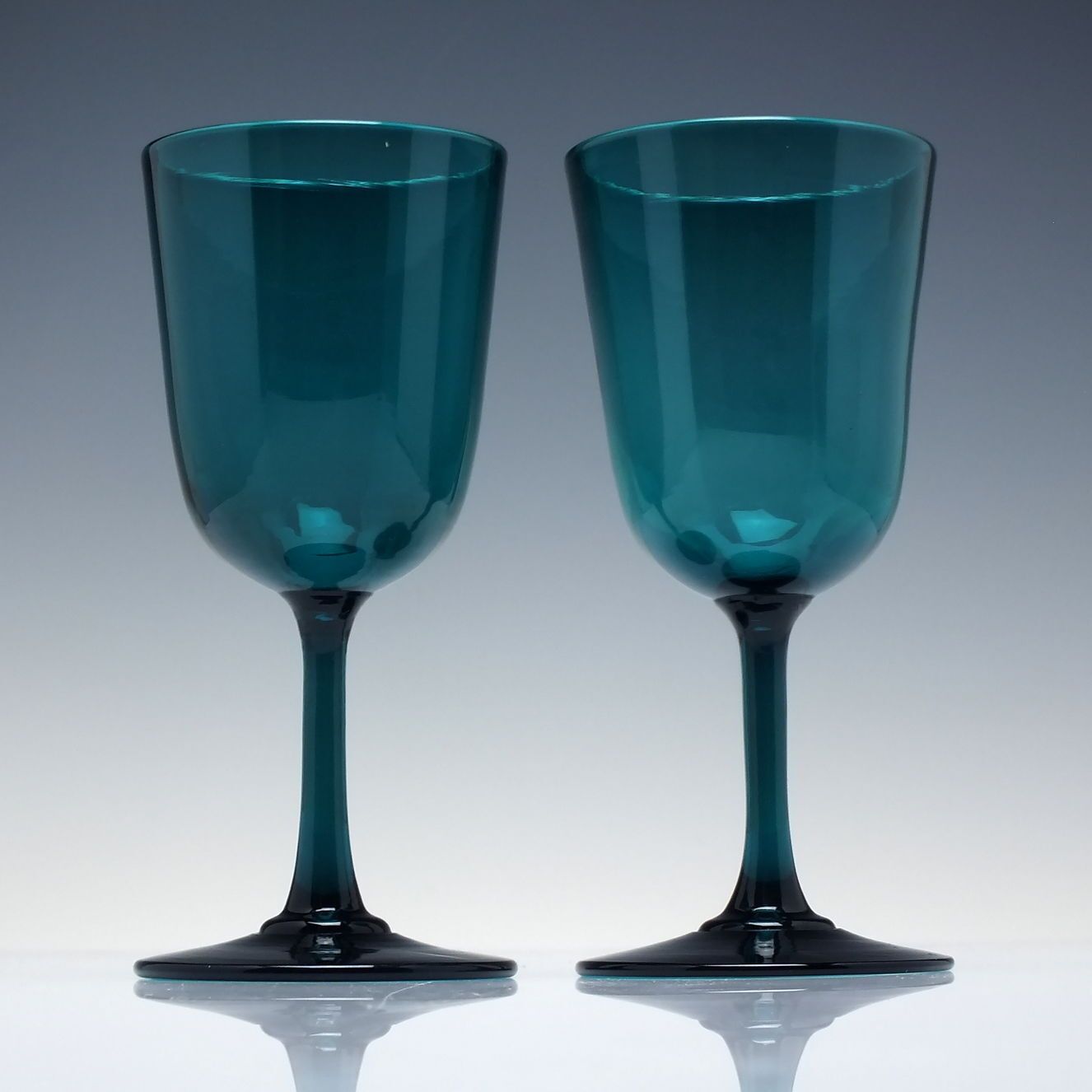 Pair Of 19th Century Victorian Peacock Blue Wine Glasses C1880