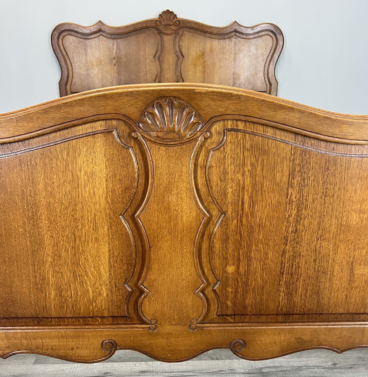 Bed Vintage French Louis XVI Double Bed Frame Oak Carved Headboard Lot 4591 photo for sale
