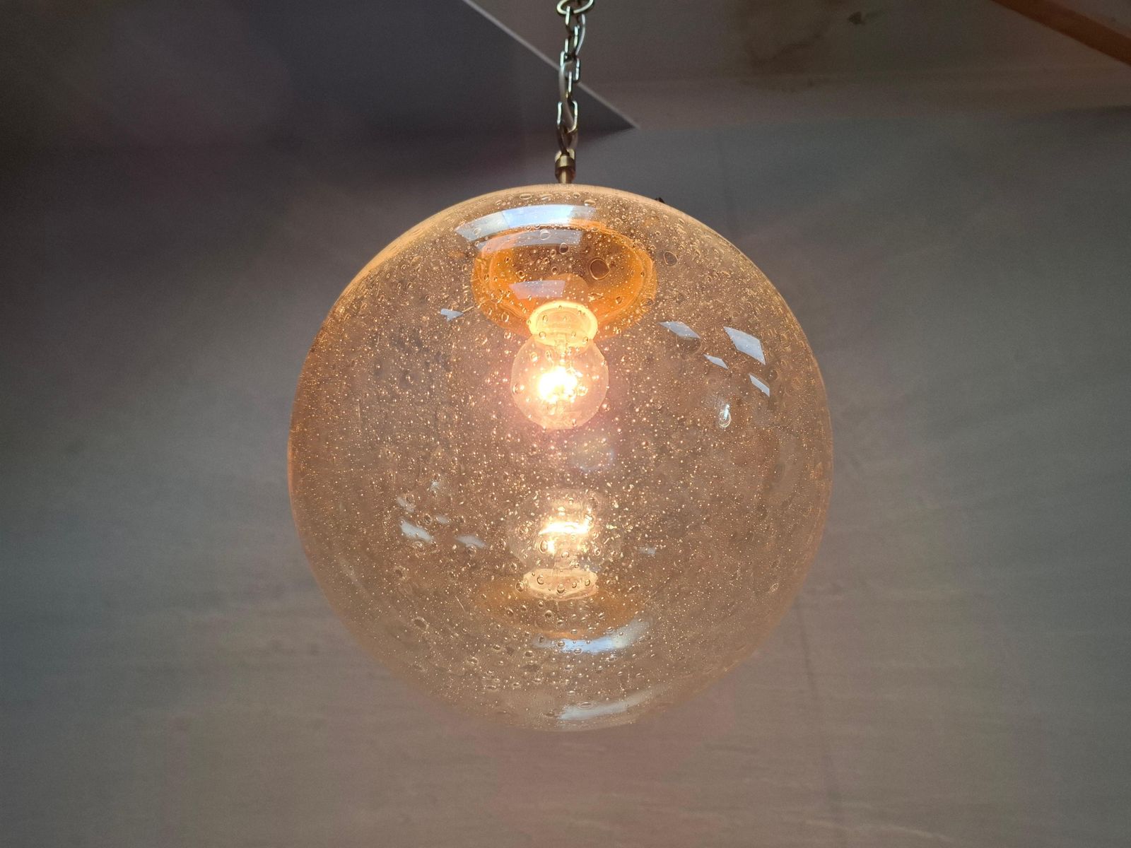 Midcentury Brass And Smoked Bubble Glass Pendant By Kamenický šenov, 1960s photo Lighting