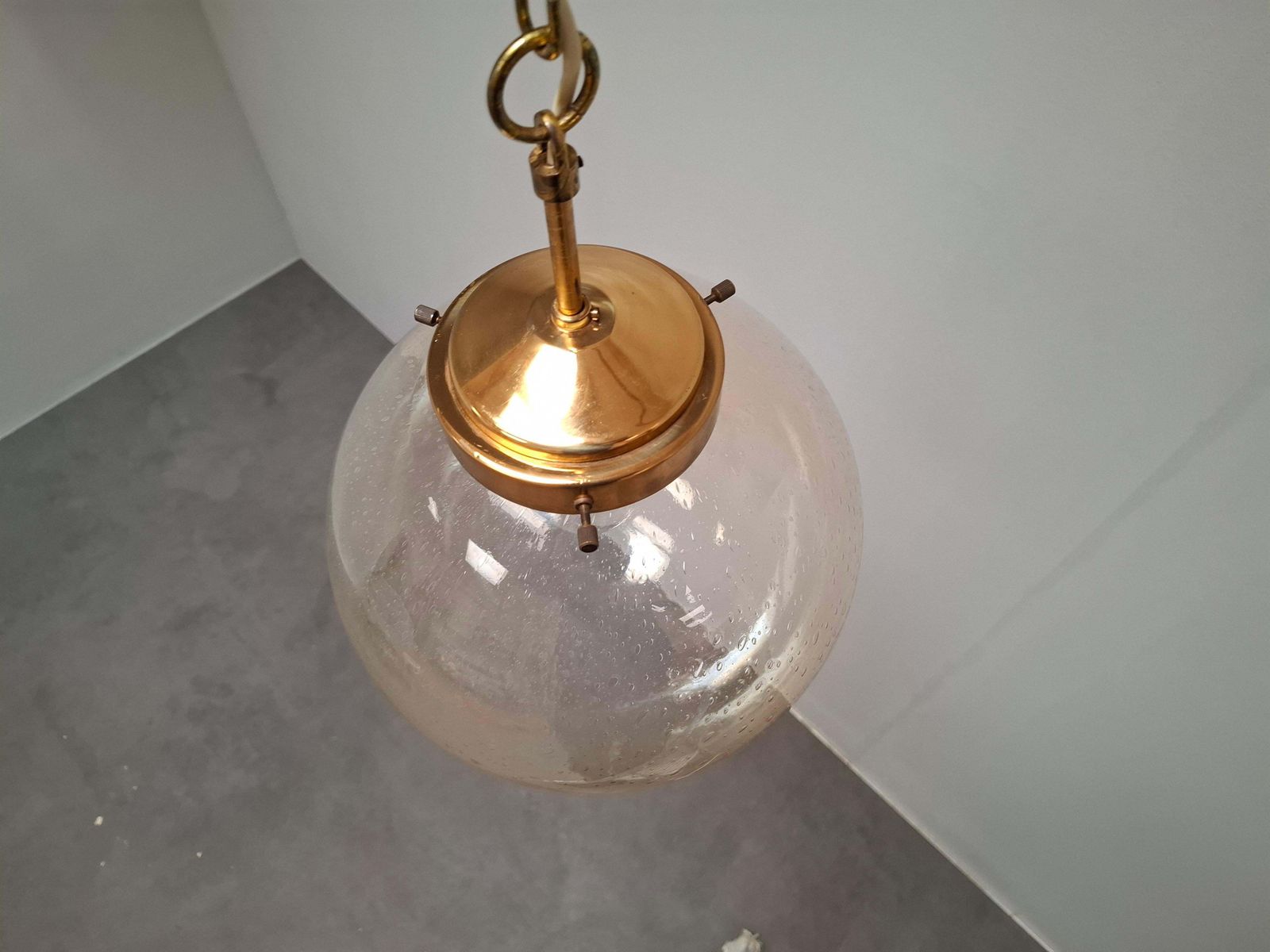 photo furniture Midcentury Brass And Smoked Bubble Glass Pendant By Kamenický šenov, 1960s