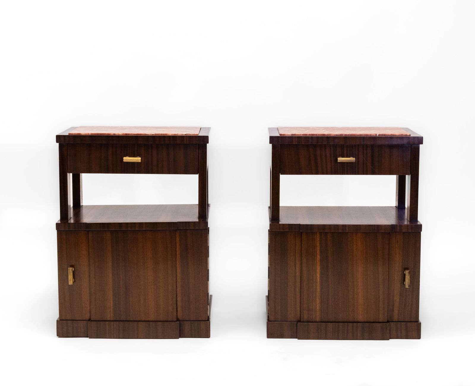 photo vinterior Pair Mid Century Italian Macassar Ebony & Marble Bedside Cabinets Circa 1950