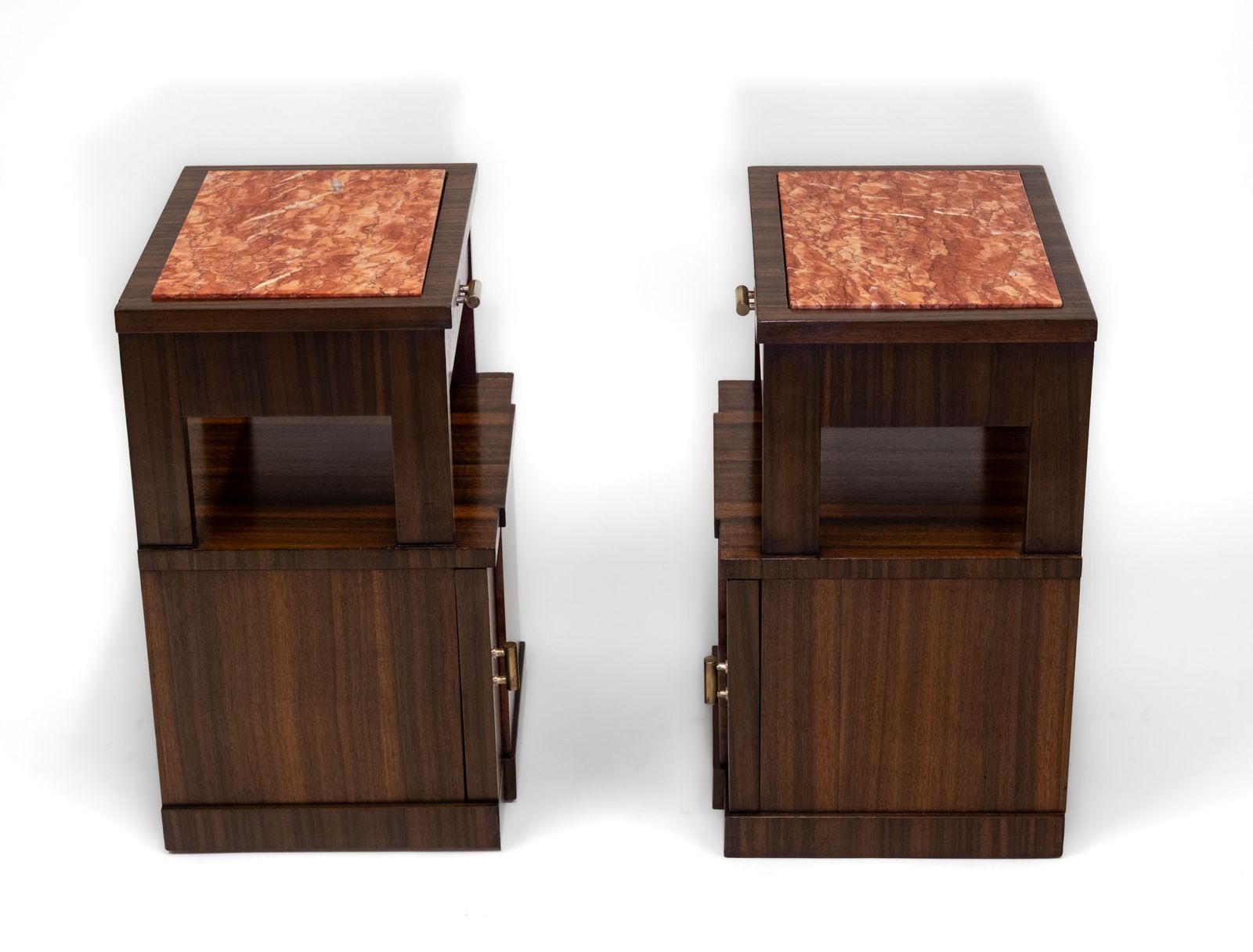 Pair Mid Century Italian Macassar Ebony & Marble Bedside Cabinets Circa 1950 photo vinterior