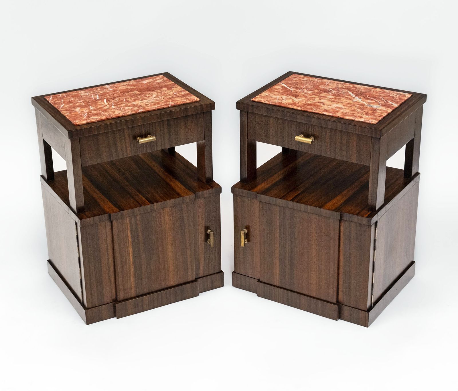 Pair Mid Century Italian Macassar Ebony & Marble Bedside Cabinets Circa 1950 photo vintage