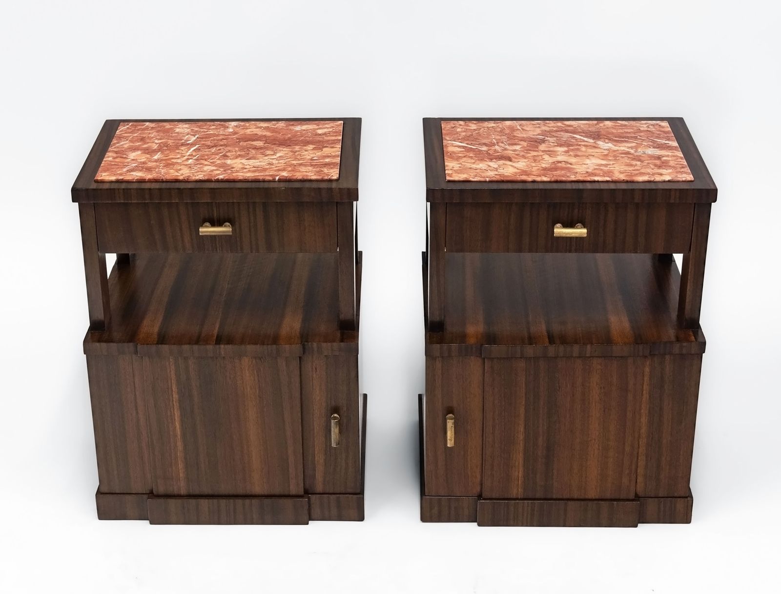 photo for sale Pair Mid Century Italian Macassar Ebony & Marble Bedside Cabinets Circa 1950
