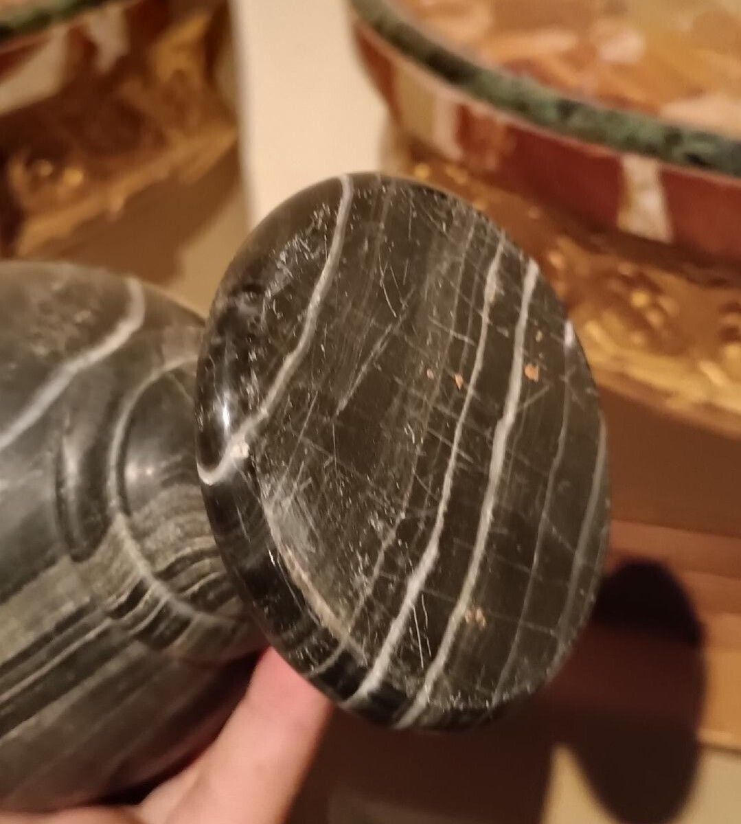 photo furniture Pair Of Black Serpentine Marble Urns, Early 20th Century, Empire Style