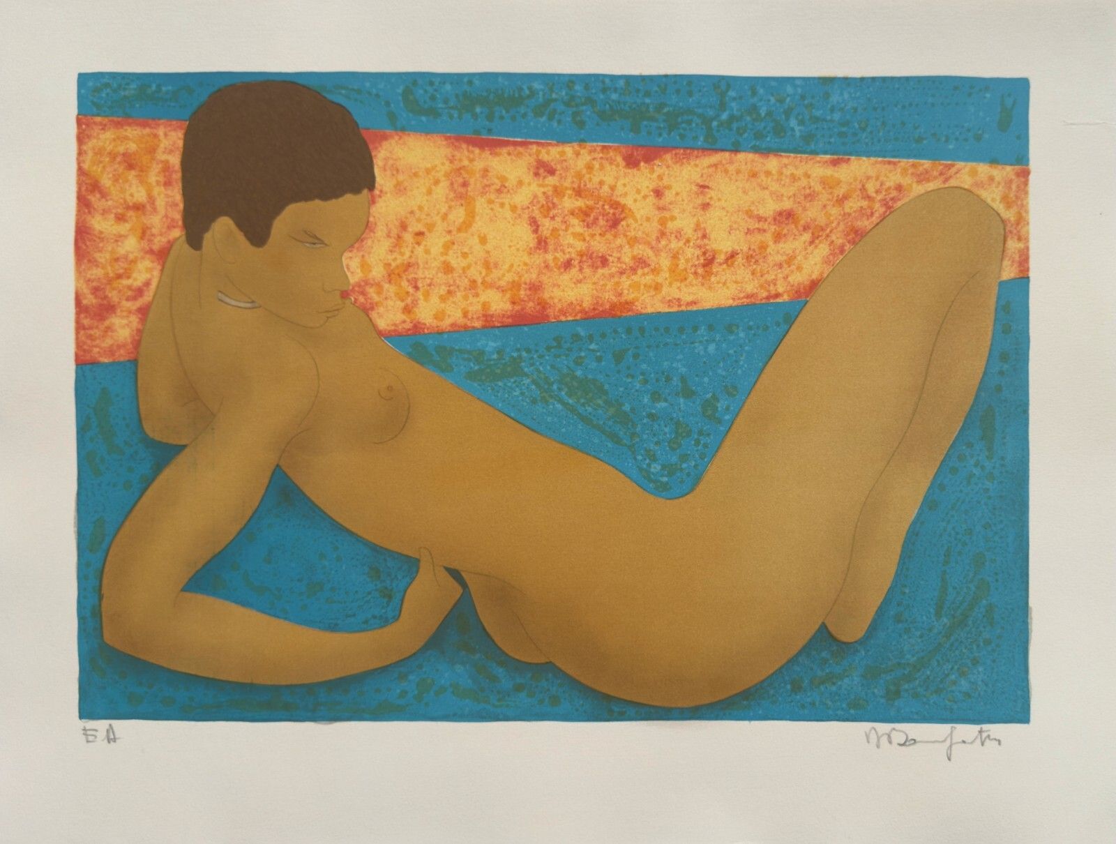 Alain Bonnefoit Original Lithograph Signed Nude Female African Woman
