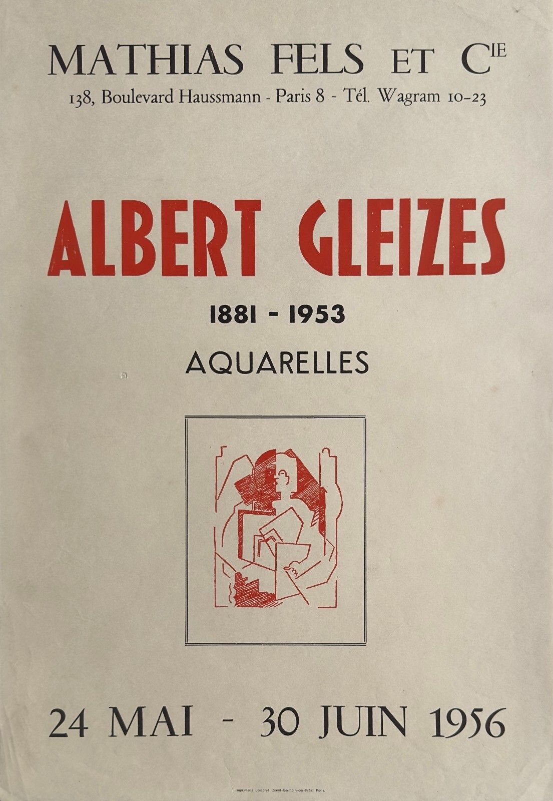 Albert Gleizes Art Poster Poster Exhibition Gallery Mathias Fels Paris 1956 Cubism